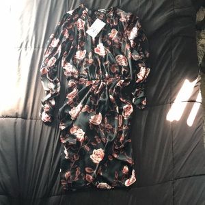 Zara rose patterned open back bottom lined dress Size Medium Brand New